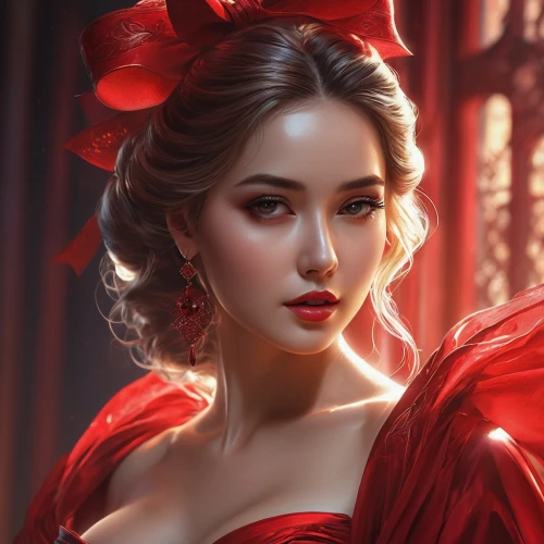 lady in red,queen of hearts,red gown,romantic portrait,scarlet witch,fantasy portrait,red riding hood,red rose,red bow,little red riding hood,red roses,red magnolia,red gift,man in red dress,red butterfly,fantasy art,acerola,red ribbon,red petals,valentine pin up,Photography,Artistic Photography,Artistic Photography 15