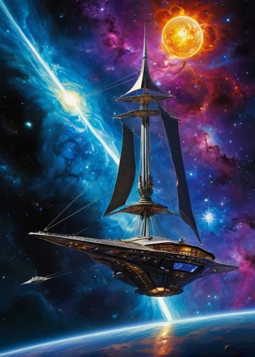 star ship,voyager,space art,federation,carrack,alien ship,space ship,space ships,victory ship,starship,uss voyager,flagship,space craft,interstellar bow wave,battlecruiser,spacecraft,deep space,space tourism,pioneer 10,sky space concept,Illustration,Realistic Fantasy,Realistic Fantasy 06