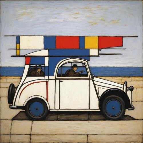 mondrian,morris minor,citroen 2cv,cinquecento,morris minor 1000,citroën acadiane,2cv,renault 4,renault 4cv,fiat 600,beach buggy,citroën ami,olle gill,fiat 518,piaggio ape,fiat 500 giardiniera,citroën,petrol pump,fiat 500,fiat500,Art,Artistic Painting,Artistic Painting 49