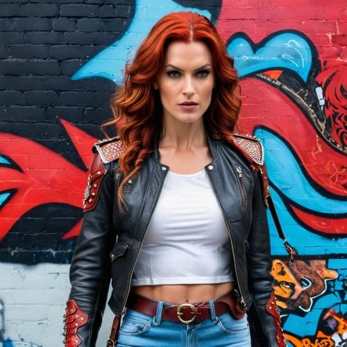 toni,brie,clary,leather jacket,eva,redhair,maci,red hair,red head,harley,renegade,femme fatale,fierce,xmen,tamra,bolero jacket,red-haired,jeans background,sofia,leather,Photography,General,Fantasy