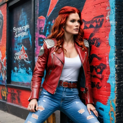leather jacket,red hair,red head,redhair,clary,jacket,toni,leather,bolero jacket,jean jacket,denim jacket,red-haired,harley,jeans background,jeans,high jeans,brie,xmen,renegade,red tones,Photography,General,Fantasy