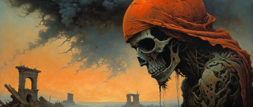 death's-head,death's head,death god,necropolis,vanitas,macabre,scythe,apocalypse,scorched earth,inferno,dance of death,hag,orange robes,valley of death,undead warlock,primitive man,reaper,grimm reaper,death head,pilgrimage,Conceptual Art,Oil color,Oil Color 06