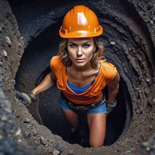 crypto mining,female worker,bitcoin mining,underground cables,mining,excavation,dig a hole,sanitary sewer,archaeological dig,digging equipment,dig,down-the-hole drill,miner,caving,geologist,woman at the well,construction helmet,sinkhole,construction worker,railroad engineer,Photography,General,Realistic