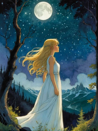 jessamine,celtic woman,fantasy picture,faerie,moonbeam,fairytales,rapunzel,fairy tale,the night of kupala,the snow queen,fairy tales,fairytale,queen of the night,enchanted,a fairy tale,moonflower,fantasy woman,fae,blue moon rose,herfstanemoon,Illustration,Realistic Fantasy,Realistic Fantasy 04