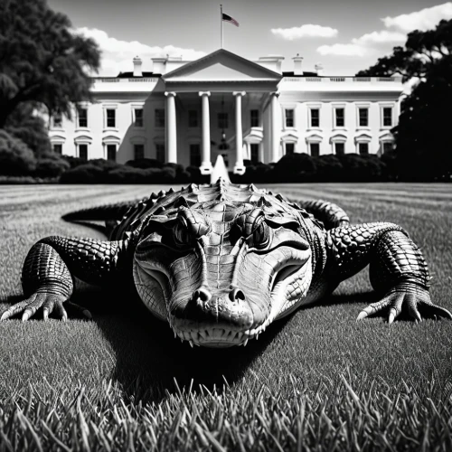 white house,the white house,frog perspective on the federal road,alligator,federal government,reptilian,reptillian,president,aligator,american alligators,blackandwhitephotography,reptilia,reptile,alligator sculpture,2021,2020,south carolina alligator,gator,missisipi aligator,the president,Photography,Black and white photography,Black and White Photography 07