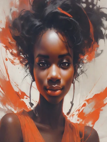 african woman,african american woman,digital painting,afro american girls,afro-american,mystical portrait of a girl,world digital painting,black woman,fantasy portrait,beautiful african american women,fiery,african art,afro american,african,geisha,black skin,red skin,afroamerican,rouge,girl portrait