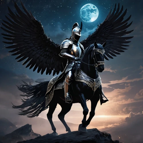 the archangel,pegasus,imperial eagle,bronze horseman,archangel,king of the ravens,falconer,black angel,heroic fantasy,pickelhaube,dark angel,horseman,equestrian helmet,fantasy picture,thracian,uriel,cavalry,pegaso iberia,mongolian eagle,horus,Conceptual Art,Fantasy,Fantasy 02
