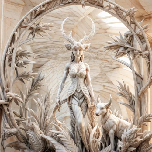 fantasy art,wood angels,faun,capricorn,wood carving,goddess of justice,paper art,wood art,decorative art,fantasy woman,capricorn mother and child,wall decoration,laurel wreath,dryad,angelology,mythological,the zodiac sign taurus,firebird,wall decor,fantasy picture