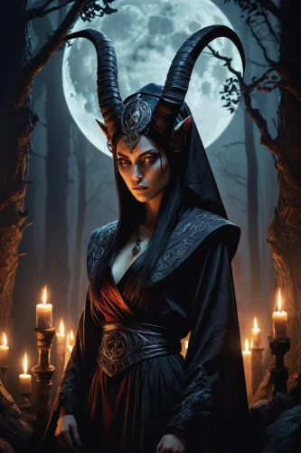 fantasy portrait,krampus,sorceress,dark elf,devil,fantasy picture,evil woman,the witch,the enchantress,fantasy art,pagan,gothic portrait,huntress,priestess,vampire woman,celebration of witches,lokportrait,the night of kupala,dark art,fantasy woman,Illustration,Vector,Vector 09