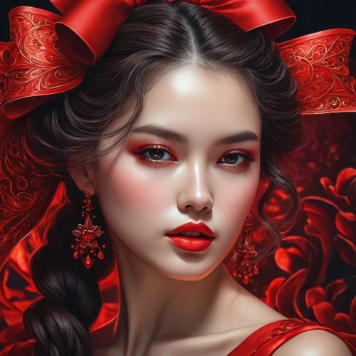 oriental princess,chinese art,geisha girl,oriental girl,red rose,geisha,queen of hearts,romantic portrait,oriental painting,lady in red,red roses,red petals,fantasy portrait,red ribbon,oriental,peking opera,red lantern,red gift,china rose,red flower,Photography,Artistic Photography,Artistic Photography 10