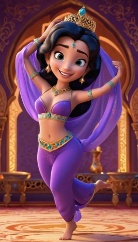 aladha,aladin,jasmine,belly dance,aladdin,hula,moana,tiana,princess sofia,disney character,radha,navel,princess anna,arabian,ethnic dancer,mulan,jasmine blossom,agnes,maya,rapunzel,Unique,3D,3D Character