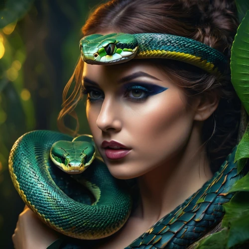 snake charming,green snake,green tree snake,serpent,boa constrictor,snake charmers,african house snake,cleopatra,tree snake,anahata,green mamba,green tree python,pointed snake,grass snake,blue snake,fantasy art,constrictor,red tailed boa,fantasy portrait,ball python,Photography,General,Fantasy