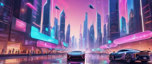 futuristic landscape,cityscape,cyberpunk,futuristic,colorful city,city highway,3d car wallpaper,futuristic car,fantasy city,neon arrows,racing road,metropolis,world digital painting,sci fiction illustration,street canyon,cities,the city,city,concept art,city car,Illustration,Japanese style,Japanese Style 19