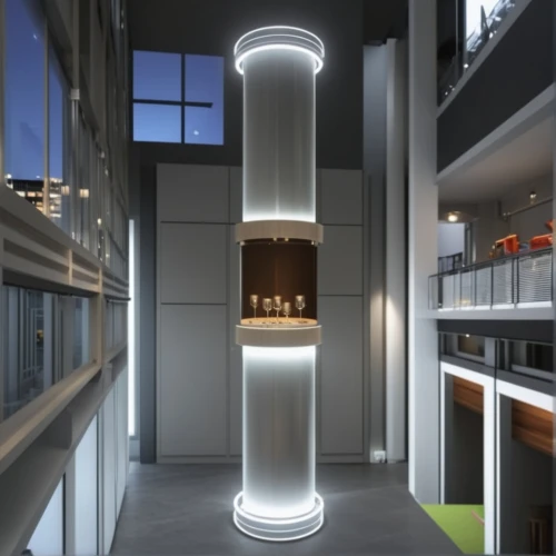 penthouse apartment,capsule hotel,modern office,electric tower,residential tower,sky apartment,patio heater,led lamp,modern decor,hallway space,floor lamp,elevators,fluorescent lamp,daylighting,block balcony,interior modern design,room divider,revolving light,contemporary decor,halogen spotlights,Photography,General,Realistic