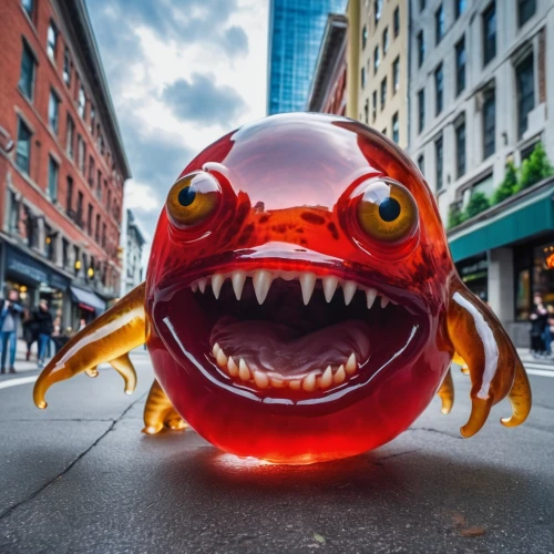 anglerfish,piranha,yo-kai,emoji balloons,nemo,one eye monster,animal balloons,big mouth,gnaw,daruma,anthropomorphized animals,rubber dinosaur,cuthulu,krill,balloon head,fire hydrant,covered mouth,red balloon,fish in water,inflated,Photography,General,Realistic