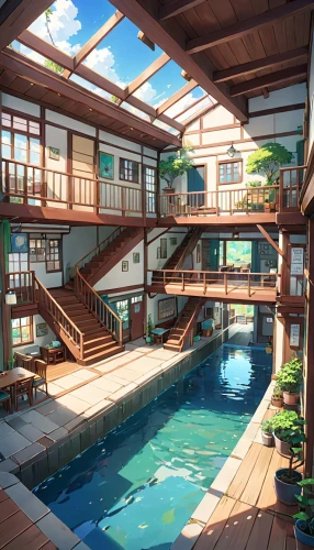 pool house,tropical house,aqua studio,beautiful home,swimming pool,houseboat,holiday villa,holiday complex,japanese architecture,florida home,roof top pool,summer cottage,house by the water,outdoor pool,crib,chalet,loft,private house,ryokan,dunes house,Anime,Anime,Realistic