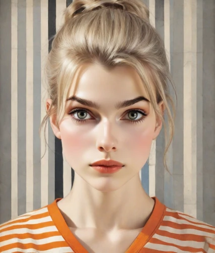 retro girl,clementine,girl portrait,retro woman,portrait of a girl,natural cosmetic,portrait background,pompadour,retro women,audrey,vector girl,young woman,phone icon,blonde woman,digital painting,vintage girl,woman face,girl at the computer,bun,illustrator,Digital Art,Poster