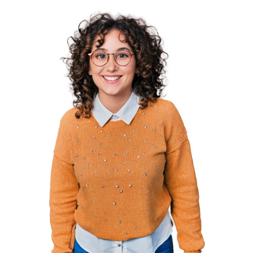 girl on a white background,long-sleeved t-shirt,bolero jacket,sweater,almudena,cardigan,with glasses,librarian,knitting clothing,catarina,adelita,riopa fernandi,cg,women's clothing,portrait background,menswear for women,lace round frames,product photos,on a transparent background,galician gaita,Illustration,Realistic Fantasy,Realistic Fantasy 29