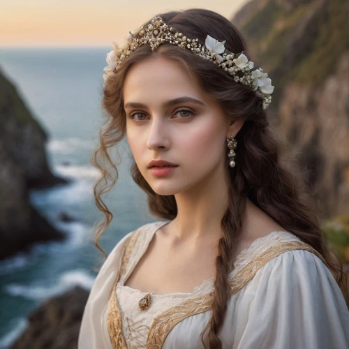 celtic queen,enchanting,jessamine,romantic portrait,diadem,white rose snow queen,romantic look,the night of kupala,the sea maid,primrose,fairy queen,tudor,victoria,mystical portrait of a girl,catarina,celtic woman,princess sofia,eufiliya,young woman,by the sea,Photography,General,Natural