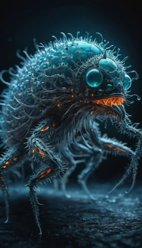 springtail,hairfinned silverfish,deep sea nautilus,zooplankton,amphipoda,supernatural creature,bioluminescence,water creature,anglerfish,housefly,treehopper,copepod,blue-winged wasteland insect,arthropod,deep sea fish,corona virus,isopod,scarab,apiarium,weevil,Photography,General,Fantasy