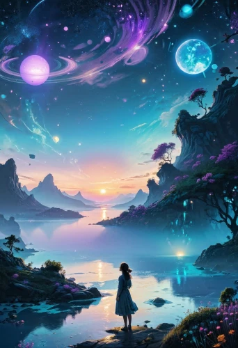 dream world,fantasy picture,fairy galaxy,fantasy landscape,fantasia,cosmos,galaxy,universe,world digital painting,fairy world,purple landscape,astral traveler,cosmos field,horizon,fantasy world,magical,the universe,vast,space art,starscape