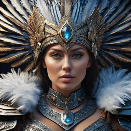 female warrior,warrior woman,cleopatra,artemisia,goddess of justice,fantasy woman,samara,head woman,ice queen,the hat of the woman,jaya,celtic queen,queen crown,fantasy portrait,pocahontas,fantasy warrior,queen,headpiece,garuda,headdress,Photography,General,Sci-Fi