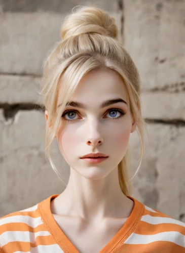 realdoll,doll's facial features,clementine,female doll,blonde girl,blonde woman,natural cosmetic,blond girl,girl portrait,model doll,cool blonde,heterochromia,barbie,cosmetic,female model,elsa,portrait background,orange,beautiful young woman,young woman