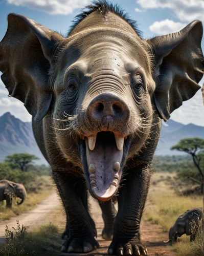 southern square-lipped rhinoceros,uintatherium,triceratops,rhinoceros,boar,wild boar,warthog,black rhinoceros,rhino,gorgonops,hippopotamus,black rhino,philomachus pugnax,cape buffalo,cynorhodon,aardvark,indian rhinoceros,anthropomorphized animals,bay of pigs,mammals,Conceptual Art,Daily,Daily 01