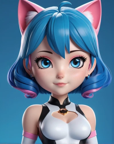 kotobukiya,3d figure,3d model,anime 3d,aqua,fran,cute cartoon character,game figure,plush figure,doll cat,hatsune miku,rubber doll,miku,3d rendered,cyan,doll's facial features,ako,idol,lensball,doll figure,Unique,3D,3D Character