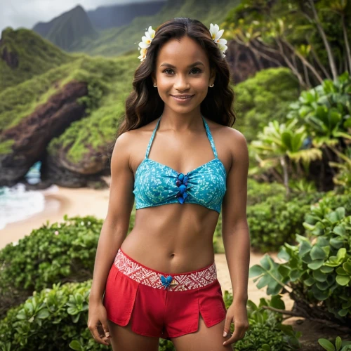 hula,polynesian,polynesian girl,aloha,moana,luau,lei,ash leigh,hawaiian,polynesia,tiana,jasmine bush,mahé,south pacific,tahiti,beach background,santana,abs,two piece swimwear,tropical butterfly,Photography,General,Cinematic