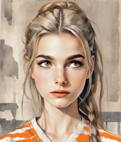 portrait of a girl,girl portrait,mystical portrait of a girl,girl drawing,braids,young woman,blond girl,fantasy portrait,cinnamon girl,angelica,girl with bread-and-butter,blonde girl,clementine,digital painting,child portrait,blonde woman,artist portrait,braiding,portrait,illustrator,Digital Art,Watercolor