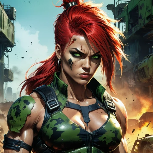 female warrior,poison ivy,background ivy,huntress,patrol,renegade,hard woman,mercenary,cyborg,game art,combat medic,massively multiplayer online role-playing game,gara,game illustration,leopard's bane,kosmea,raphael,green skin,spartan,crocodile woman,Illustration,American Style,American Style 13