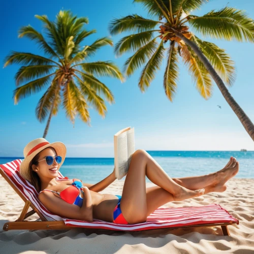 travel insurance,publish e-book online,summer clip art,publish a book online,beach background,blonde woman reading a newspaper,beach furniture,deckchair,dream beach,relaxing reading,beach chair,sunlounger,beach towel,e-book readers,passive income,summer background,coconuts on the beach,relaxed young girl,varadero,beautiful beach,Photography,General,Realistic