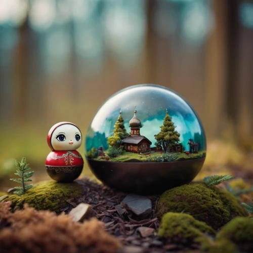 lensball,tiny world,snowglobes,snow globes,little planet,crystal ball-photography,mushroom landscape,fairy house,snow globe,earth in focus,miniature figures,terrarium,christmas globe,crystal ball,gnome and roulette table,3d fantasy,glass sphere,wooden ball,toy photos,studio ghibli,Unique,3D,Toy