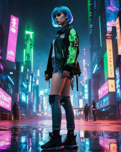 cyberpunk,neon lights,neon light,futuristic,neon,hatsune miku,cyber,aqua,tokyo city,harajuku,nerve,streampunk,tokyo,scifi,neon tea,shibuya,neon ghosts,city trans,city lights,neon arrows,Illustration,Realistic Fantasy,Realistic Fantasy 46