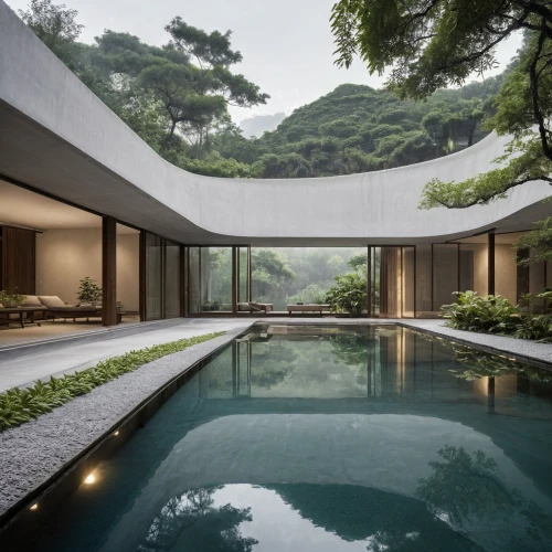 zen garden,asian architecture,japanese zen garden,infinity swimming pool,chinese architecture,japanese architecture,roof landscape,dunes house,pool house,archidaily,modern architecture,jewelry（architecture）,exposed concrete,residential house,house in mountains,private house,luxury property,residential,hong kong,futuristic architecture