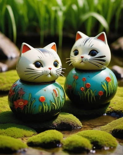 painted eggs,lucky cat,chinese pastoral cat,cute cat,two cats,cat lovers,kokeshi,whimsical animals,cute animals,cute cartoon image,cats playing,felines,kinder surprise,colored eggs,figurines,japanese art,baby cats,spring background,painting eggs,bath balls,Unique,3D,Toy