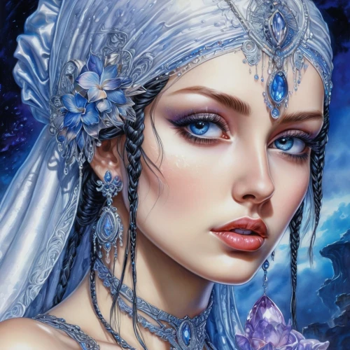 the snow queen,blue enchantress,ice queen,fantasy art,white rose snow queen,fantasy portrait,faery,blue moon rose,bridal veil,faerie,ice princess,blue rose,fairy queen,silvery blue,suit of the snow maiden,fantasy picture,fantasy woman,sapphire,the enchantress,blue eyes,Conceptual Art,Sci-Fi,Sci-Fi 03