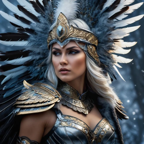 warrior woman,female warrior,fantasy woman,feather headdress,ice queen,goddess of justice,archangel,fantasy art,headdress,athena,fantasy portrait,fantasy warrior,heroic fantasy,fantasy picture,sorceress,dark angel,valhalla,blue enchantress,artemisia,the archangel,Photography,General,Fantasy