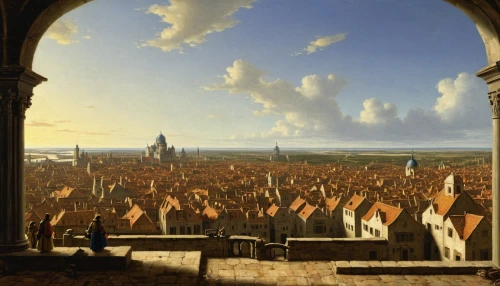 city of münster,augsburg,braunschweig,dresden,delft,lübeck,hanseatic city,luneburg,erfurt,bamberg,nuremberg,new-ulm,magdeburg,hamelin,constantinople,muenster,regensburg,city of wels,ulm,sigmaringen,Art,Classical Oil Painting,Classical Oil Painting 07