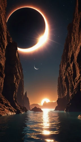 eclipse,solar eclipse,crescent moon,total eclipse,crescent,celestial phenomenon,saturnrings,ring of fire,hanging moon,sun moon,stargate,celestial object,moon valley,rings,golden ring,celestial body,celestial bodies,exoplanet,space art,alien planet,Photography,General,Realistic