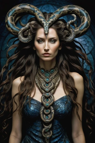 blue enchantress,celtic queen,gorgon,medusa,the enchantress,sorceress,celtic woman,priestess,medusa gorgon,zodiac sign libra,the zodiac sign pisces,fantasy woman,elven,fantasy art,artemisia,warrior woman,heroic fantasy,cybele,dryad,runes,Illustration,Realistic Fantasy,Realistic Fantasy 33