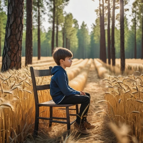 chair in field,lonely child,child in park,child is sitting,children's background,field of cereals,boy praying,to be alone,child playing,straw field,child with a book,wheat field,girl and boy outdoor,people in nature,man on a bench,wheat fields,nature and man,sit and wait,photographing children,farmer in the woods