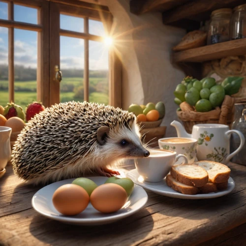 domesticated hedgehog,amur hedgehog,hedgehogs hibernate,hedgehog,hedgehogs,young hedgehog,digital compositing,anthropomorphized animals,garden breakfast,breakfast table,breakfast hotel,b3d,hedgehog child,food styling,breakfast buffet,breakfast in bed,to have breakfast,fresh eggs,small animal food,breakfest,Photography,General,Natural
