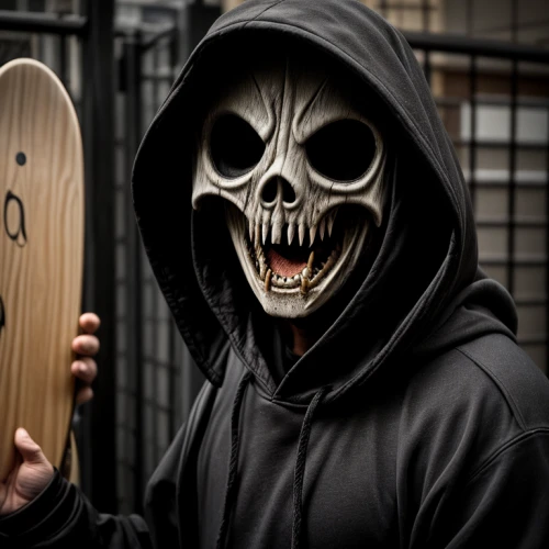 skateboard deck,skateboarding equipment,scull,skate board,skateboard,grimm reaper,wooden mask,skull mask,longboard,male mask killer,skateboarding,grim reaper,anonymous mask,sand board,skate,skateboarder,skull racing,wooden board,fawkes mask,reaper
