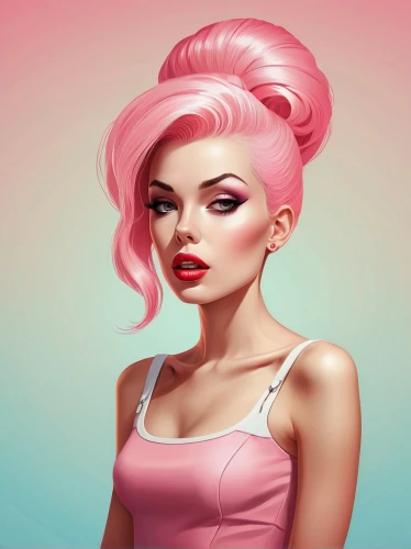 pompadour,pink lady,bouffant,digital painting,pink vector,pin-up girl,pin up girl,valentine pin up,rockabella,retro pin up girl,pink beauty,pixie-bob,pink magnolia,retro girl,bubble gum,rockabilly style,marylyn monroe - female,retro woman,world digital painting,pin up,Illustration,American Style,American Style 10