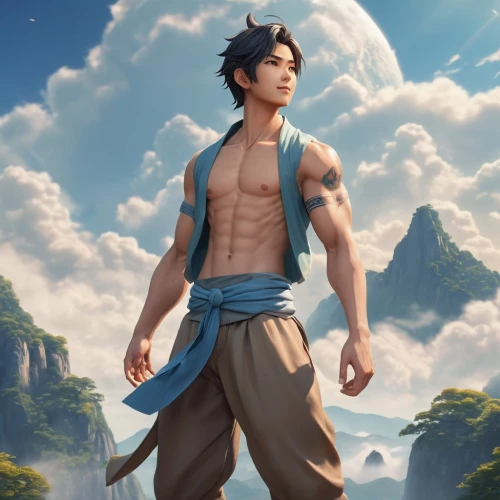 aladin,aladha,male character,wuchang,world digital painting,xing yi quan,aladdin,son goku,cg artwork,dragon li,greek god,male elf,takikomi gohan,sea god,jin deui,kai yang,sixpack,swordsman,yi sun sin,goku,Photography,General,Cinematic