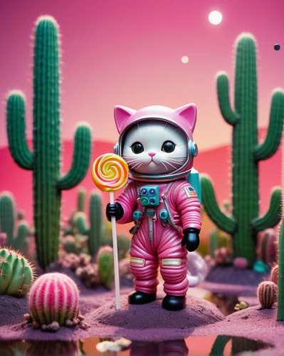 pink cat,moonlight cactus,alien planet,the pink panter,lost in space,kawaii cactus,spacesuit,bonbon,mission to mars,calaverita sugar,doll cat,space suit,digital compositing,spaceman,martian,rosa cantina,spacefill,guardians of the galaxy,extraterrestrial,space-suit,Unique,3D,Toy