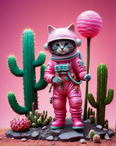 pink cat,kawaii cactus,the pink panter,cactus,spacesuit,martian,pink panther,space-suit,moonlight cactus,cosmonaut,alien planet,3d figure,space suit,mission to mars,astronaut,the pink panther,astronautics,cacti,alien warrior,spacefill,Unique,3D,Toy
