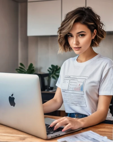 girl at the computer,women in technology,work from home,work at home,online business,girl studying,make money online,woman eating apple,apple desk,payments online,blur office background,social media manager,apple macbook pro,online course,cyber monday social media post,writing articles,blogging,girl in t-shirt,computer business,correspondence courses,Unique,Design,Infographics